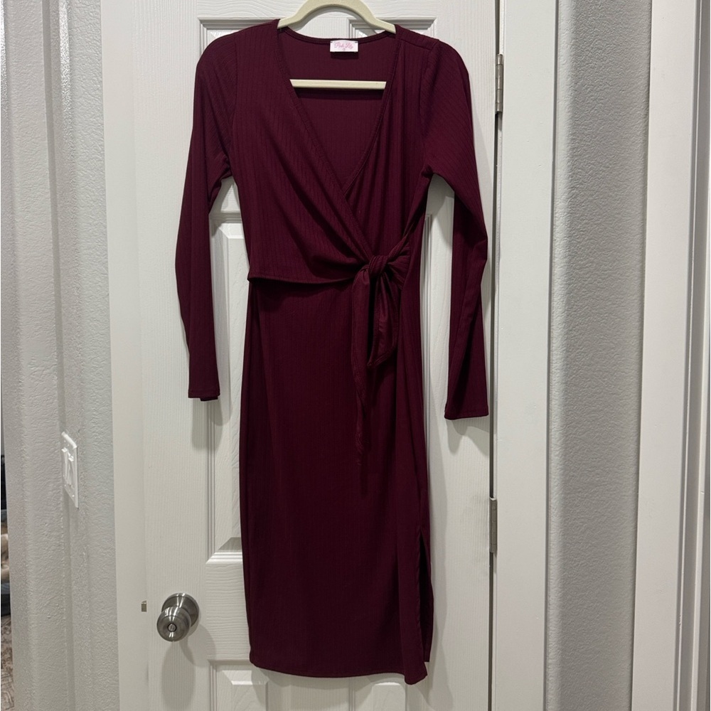 Pink Lily Wine Long Sleeve Wrap Dress